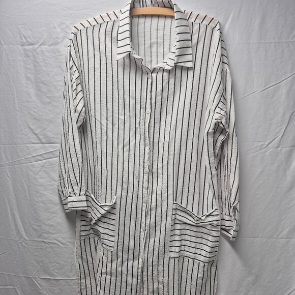 Moda White Black Smock Style Long Shirt Medium - Picture 1 of 6